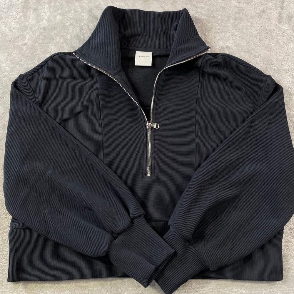 Varley Ramona Half Zip Sweatshirt Womens Large Black Ribbed Preppy Casual Luxury